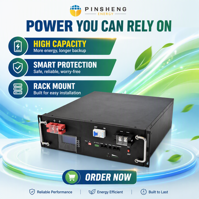 51.2V 100AH LiFePO4 18650 Battery Pack for Solar Energy Storage Systems with 4000 Cycles and -20-60C Operation