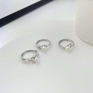 S925 Pearl <b>Open</b> <b>Ring</b> For Women Geometric Design Vintage Style Gift Jewelry - Product Image 2