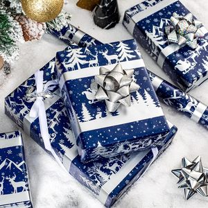 Christmas Wrapping Paper Jumbo Roll Blue Silver Sleigh Forest Scene 250 Sq Ft Recyclable Gift Craft Use - Product Image 2