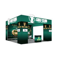 Stand d'exposition modulaire 20x20 en aluminium avec étagères en tissu SEG rétroéclairées, portable