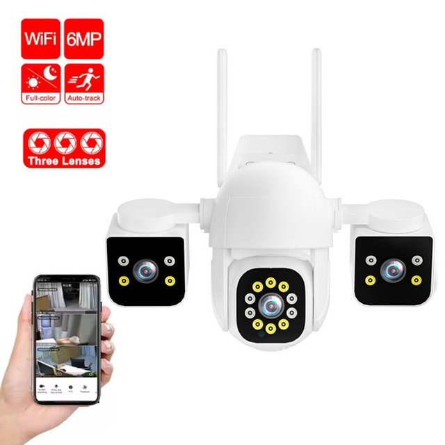 6MP 8MP Outdoor Three Lens Wireless Ip Camera Cctv Wifi Dual Ball Machine Linkage Camera 4K Three Lens Ptz Network Camera