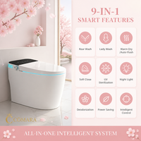 WC intelligent avec télécommande incluse, évacuation en S, cuvette allongée en céramique chauffante, design moderne, montage au sol, siège chauffant
