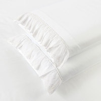 Parure de lit en coton 200 fils, style français romantique, avec volants blancs, douce pour la peau, comprenant housse de couette, drap et taies d'oreiller (quatre pièces)