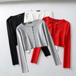 <span class=keywords><strong>Cardigan</strong></span> <span class=keywords><strong>Basic</strong></span> da donna alla moda autunnale maglioni a maniche lunghe in maglia Raver Cropped Top coreano <span class=keywords><strong>cardigan</strong></span> sottili in tinta unita - Product Image 1