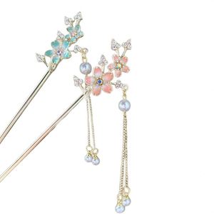 Pince à cheveux rétro à pompon pour femme, épingles à cheveux de style chinois, épingles à cheveux florales faites à la main, accessoires de bijoux fantaisie, ornements capillaires - Product Image 4