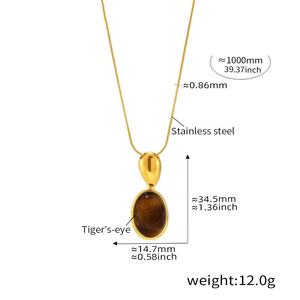 18k Gold Plated Stainless Steel Black Brown Oval Gemstone Pendant <b>Necklaces</b> for Women Gift - Product Image 6