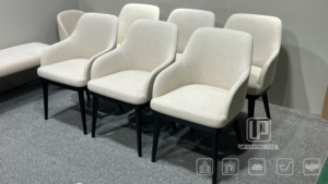 Direct Sale Modern Living Room <b>Dining</b> <b>Chair</b> Solid Wood Construction White Fabric <b>Dining</b> <b>Chair</b> Backrest Fabric Leisure <b>Chair</b> - Product Image 2