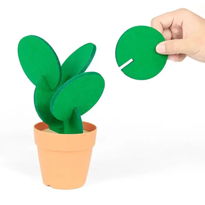 Wholesale Anti Slip Felt Cup Coaster Cactus DIY With Holder Felt Tree Cactus shape