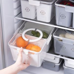 Fruit&Vegetables PET Fresh-Keeping Box Sealed Box Stackable Fridge <b>Refrigerator</b> Compartment Drain Storage <b>Containers</b> for Kitchen - Product Image 3