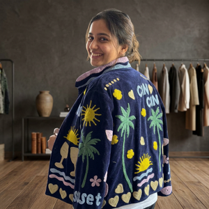Chaqueta Bomber de Terciopelo para Mujer, Bordado Floral, Cuello Alto, Manga Larga, Estilo Primavera, Talla Adulto, Diseño Palmera Suzani, Venta al por Mayor - Product Image 5