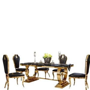 <span class=keywords><strong>Tavolo</strong></span> <span class=keywords><strong>da</strong></span> Pranzo di Lusso Moderno in Marmo Dorato per <span class=keywords><strong>Soggiorno</strong></span>, Set <span class=keywords><strong>Tavolo</strong></span> <span class=keywords><strong>da</strong></span> Pranzo Rettangolare Moderno di Lusso - Product Image 5