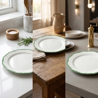 Assiettes de service en céramique à bord coloré pour mariage et traiteur