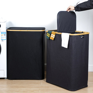 Collapsible <b>Laundry</b> Basket Rectangle Black Foldable <b>Standing</b> Type Clothing Organizer Bathroom Use - Product Image 2