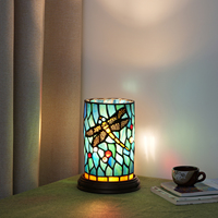 Lampe de table style Tiffany, libellule verte, verre teinté, lampe de chevet, lampe de nuit, art fait main, décoration d'intérieur, cadeaux de Noël