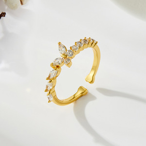 Butterfly Ring Micro Paved Zircon Adjustable 3D Stackable Gold Tone Jewelry For Everyday Wear - Product Image 4