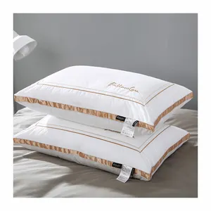 厂家直销奢华设计批发刺绣涤纶填充100% 棉可洗酒店枕头