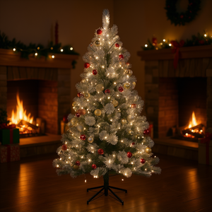 Árbol de Navidad Artificial Preiluminado de 6.5 Pies con Luces LED Blancas Claras, Decoración Interior, Material Plástico - Product Image 2