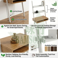 Bureau inclinable en bambou naturel avec étagères ouvertes à 2 niveaux, gain de place, pour bureau à domicile