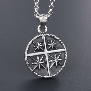 Men's Stainless Steel Round Pendant <b>With</b> <b>Cross</b> And Eight Pointed Star Design Hip Hop Fashion Necklace SP647 - Product Image 2