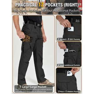 Pantalon de travail cargo extensible pour homme, résistant à l'eau, ripstop, tactique, de randonnée, 12 poches - Product Image 4