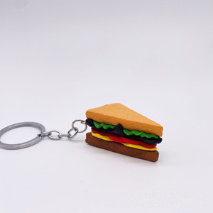 LLavero de hamburguesa de dibujos animados Kawaii Mini simulación 3D PVC Squishy accesorio de comida de goma para niños bolso de fiesta encanto Adorno - Product Image 3