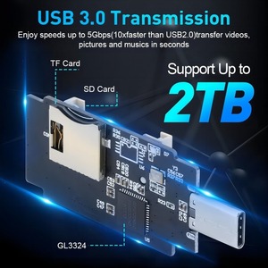 Lettore di schede di memoria SYONG 2-in-<span class=keywords><strong>1</strong></span> in lega di alluminio con doppi connettori per SDXC, SDHC, SD, MMC, Micro SDXC, Micro SD, Micro SDHC - Product Image 5