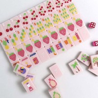 Pastelroze tropisch fruit Amerikaanse Mahjong-set Melkachtig roze gelei Acryl Aardbei Kers Ananas Banaan Patroon Laserprint