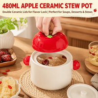 Casserole en céramique mignonne en forme de pomme, 480 ml, à double couvercle, résistante à la chaleur, pour desserts et ragoûts, directement de l'usine