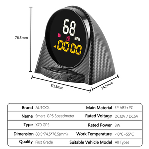 AUTOOL X70 Affichage tête haute GPS pour voiture, système numérique LED d'altitude et d'heure, alarme de survitesse KMH PMH <span class=keywords><strong>HUD</strong></span> - Product Image 5