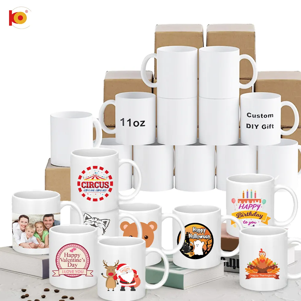 KunYang tasses à sublimation blanches, tasses à café à sublimation en céramique 11oz logo personnalisé vierge tasses à sublimation