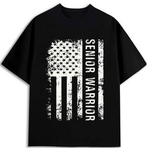 Camiseta de algodón 100% para hombre con bandera estadounidense de Senior Warrior, fabricada en EE. UU. - Product Image 1