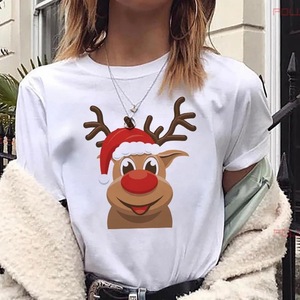 2025 nuevo estilo al por mayor personalización patrón de dibujos animados de Navidad de moda y lindo cuello redondo <span class=keywords><strong>Camiseta</strong></span> de manga corta para mujeres - Product Image 5