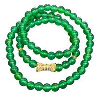 Diskon Besar Gelang Untai Manik 3 Lingkaran Chalcedeony Hijau Kalung Lingkaran Tunggal