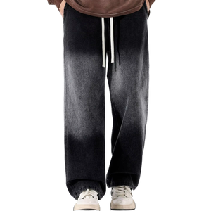 남성용 롱 배기 타이다이 스트레이트 배럴 진 버튼 프론트 포켓 드롭크로치 데님 방풍 팬츠 그라데이션 부츠컷 청바지 - Product Image 4