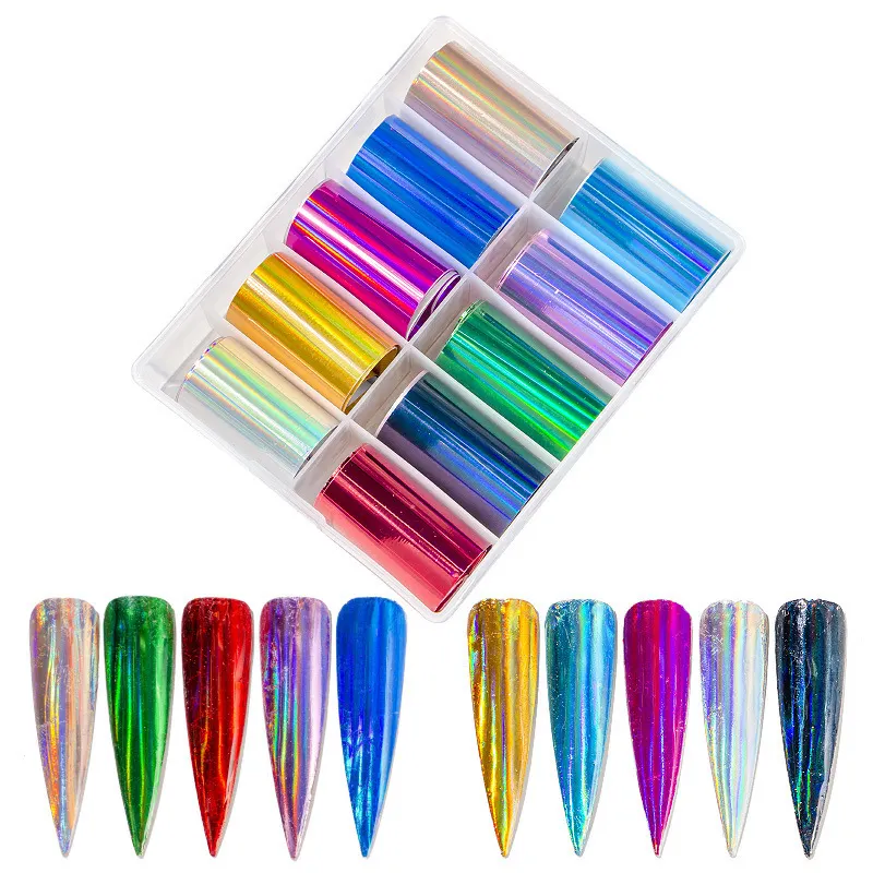 Adesivos coloridos céu estrelado, envoltórios folha de papel de transferência para unhas, glitter e nail art, 11 tipos