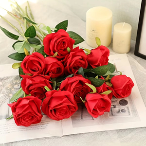 12 roses artificielles en soie, toucher réaliste, fleurs douces et réalistes, 51*7cm, tiges réglables, bouquets pour mariages, fêtes, maison - Product Image 1