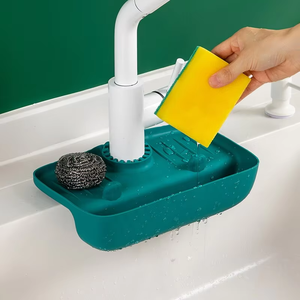 Support d'évier en silicone pour la maison, anti-éclaboussures de robinet, multifonction, écologique, avec tampon de récupération d'eau et rangement pour éponges et chiffons - Product Image 2