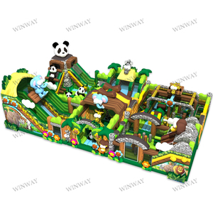 Château gonflable géant pour enfants avec toboggan/toboggan sec pour les fêtes en plein air, thème jungle, animaux, ville de divertissement, panda, location - Product Image 6