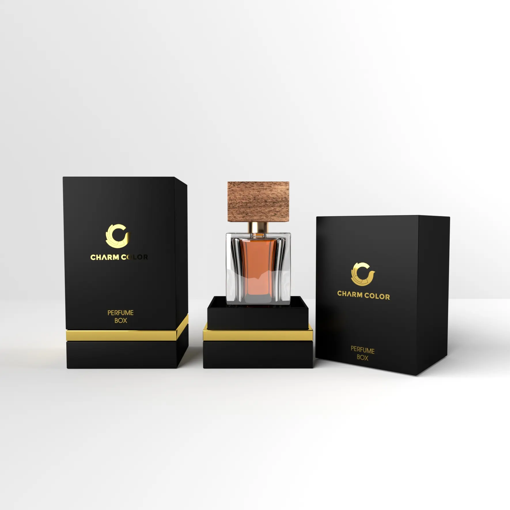 OEM Custom Logo Design Luxo Caixas De Papel Base e Tampa Papelão Presente Embalagem Caixa Perfume Garrafa com Caixa