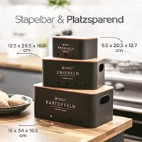Lot de 3 boîtes de rangement carrées rectangulaires avec poignées latérales et couvercle en bambou pour pommes de terre oignons ail