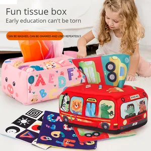 Scatola di fazzoletti Montessori giocattoli di carta velina bambino 0-1 anni imparare a Tissue insegnamento precoce libro di stoffa per bambini regalo di natale
