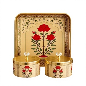 Contenants de rangement pour épices en métal de style oriental avec un design floral rouge et des couvercles hermétiques pour une utilisation en cuisine - Product Image 6