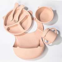 Ensemble d'ustensiles alimentaires en silicone souple pour bébé Boîte à lunch transfrontalière Bavoir et tasse d'eau Ensemble d'alimentation avec cuillère d'apprentissage pour manger le dîner