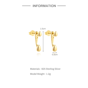 Pendientes de Plata S925 con Baño de Oro, Diseño de Lágrima Ajustable, Minimalistas y Elegantes para Uso Diario - Product Image 2