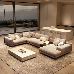 Sofá Seccional en Forma de L de Cuero Genuino Poliformm Mondrian, Estilo Moderno Italiano de Lujo, Esponja de Primera Calidad, Acero Inoxidable, para Villa - Product Image 5