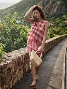 Vestido sin Mangas a Cuadros Rojos para Mujer, Estilo Francés Vintage, Minimalista, Elegante, Regular, Natural, Transpirable, con Botones, ODM, Mini Vestido - Product Image 2