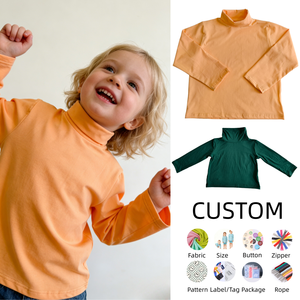 Playera <span class=keywords><strong>de</strong></span> Cuello Alto para Bebés y Niños Pequeños, Color Liso, Manga Larga, Algodón, Marca OEM - Product Image 1