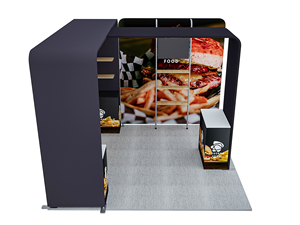 Montaje rápido 10x10 pies Cabina de feria comercial portátil Estante de mercancía incorporado Mesa de exhibición Tela de tensión de aluminio Publicidad - Product Image 4