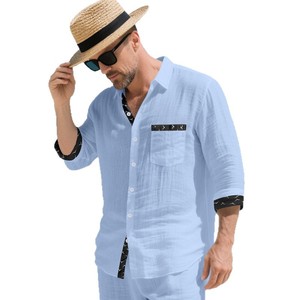 Camisa de Hombre de Lino de Manga Larga con Botones, Estilo Verano, Transpirable, Sin Planchado - Product Image 5