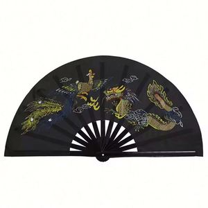 ของขวัญเทศกาล อุปกรณ์ประกอบการเต้นรำ พัดพับได้ขนาดใหญ่ พัดกังฟูพีวีซี พัดมือถือทำจากไม้ไผ่และผ้าไหม - Product Image 3